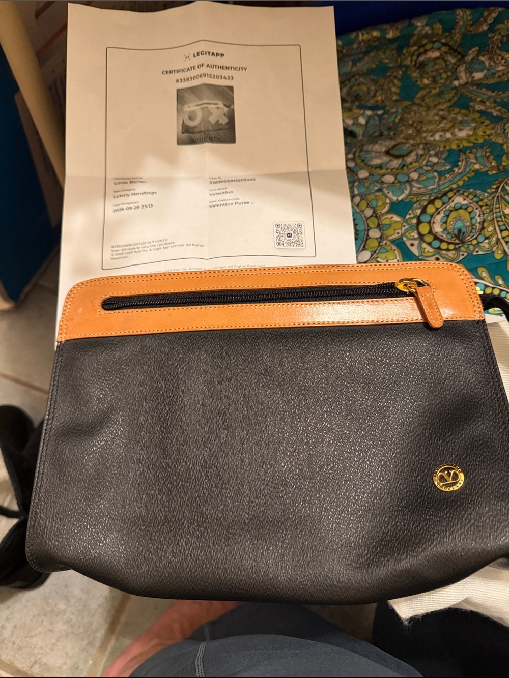 New clutch Leather Crossbody Bag in Black/Tan with cert of authenticity not used